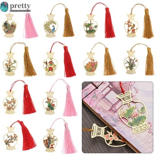 PRETTY School Office Supplies Book Clip Chinese Style Vase Shape Brass Bookmark Pendant Tassel Stationery Metal Retro Painted Pagination Mark