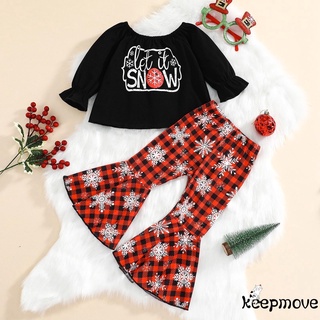 Txt-girls - juego de ropa de navidad, estampado de letras, manga larga, Tops, copo de nieve, pantalones de impresión de copo de nieve