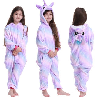 De dibujos animados de los niños púrpura arco iris unicornio Animal de franela pijamas niños bebé pijamas fiesta Cosplay disfraz