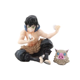 Preston Anime japonés figuras de acción estatua modelo Figuals Demon Slayer adornos de escritorio sentado demonio hoja juguetes regalos Hashibira Inosuke decoración modelo de colección (9)