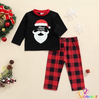 Ord7-niños camiseta y pantalones conjunto de dibujos animados Santa Claus impreso Tops y cuadros pantalones largos