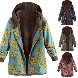 Tucany sudadera con estampado Floral Retro para mujer Manga larga con capucha botón acolchado ropa de abrigo