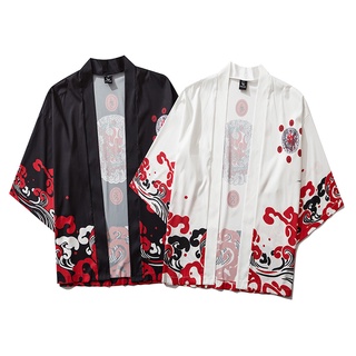 [QSDALEN] verano japonés de cinco puntos mangas Kimono hombre y mujer capa Jacke Top blusa (1)