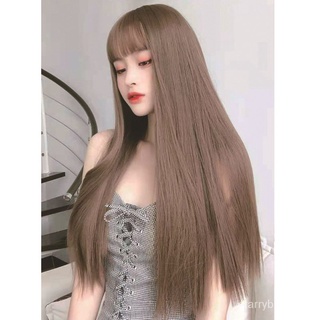 Peluca de mujer de pelo largo Natural negro largo recto aire flequillo completo superior peluca cabeza cubierta (7)