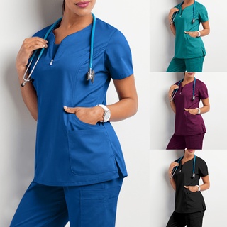 ganale enfermera top cuello en v bolsillos suave manga corta antiarrugas suelto doctor uniforme ropa de trabajo