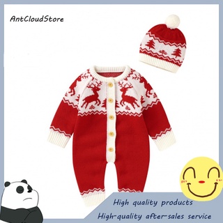 Invierno navidad bebé peleles sombreros conjuntos de ropa otoño manga larga recién nacido Bebes Unsiex suéteres monos 2pcs niño
