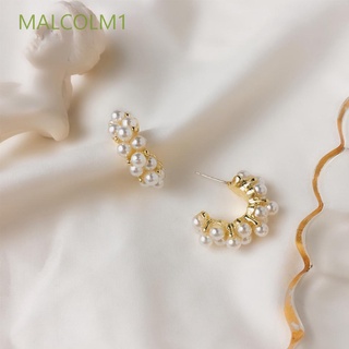 Malcolm1 regalos pendientes de aro coreano moda joyería pendientes de perlas mujeres nueva moda dulce señoras Vintage pendientes de tuerca/Multicolor