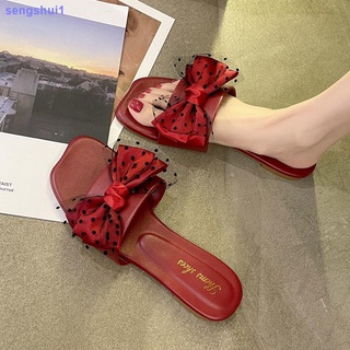 Net zapatillas para mujer 2021 nuevas zapatillas de verano versión Coreana Arco con una palabra genial Plana de Moda y Versátil