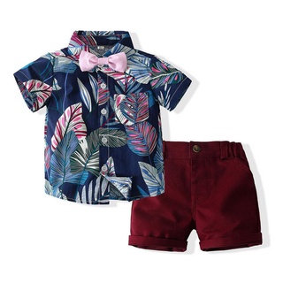 Ljw-2 piezas trajes de verano para niños pequeños, camisa de manga corta hawaiana y pantalones cortos