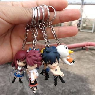 STEPHANI 6 Pcs/set Fairy Tail Keychain Japanese Anime Key Ring Animation Peripheral Gray Figurine Model Erza Scultures Gifts Lucy Keychain (5)