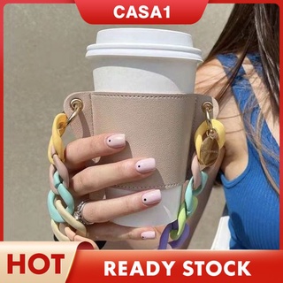 latest!! 1pcs Portable PU Leather Hand-held Glass Cup Holder Detachable Chain Coffee Cup Outer Packaging Leather Case Practical Cup Sets
