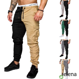 ♡Vosotros✿Los hombres más el tamaño Casual pantalones de chándal de moda bloque de Color cordón de la viga pies pantalones con bolsillos