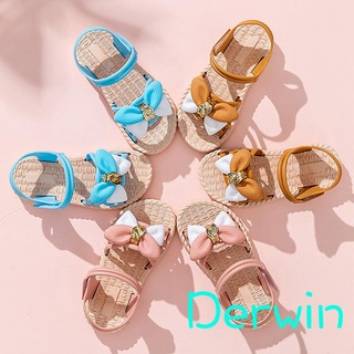 ✬ KR ✨ Sandalias De Suela Suave Para Niñas Para Verano , Zapatos Planos Huecos Con Decoraciones De Nudo De Arco , Rosa/Azul/Marrón