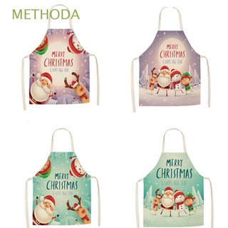 METHODA Xmas Decoration Christmas Apron Baking Cleaning Apron Body Cleaning Protection Home Kitchen Santa Claus Apron Cooking Supplies Linen Merry Christmas Printed Pinafore