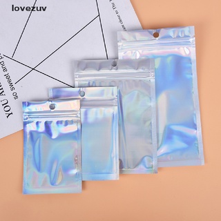 lovezuv 10 bolsas iridiscentes con cierre de cremallera, plástico cosmético, láser holográfico, cremallera, cl