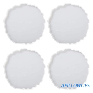 APILLOWLIPS 4 Pcs Agate Geometry Coaster Epoxy Resin Mold Cup Mat Mug Pad Silicone Mould DIY Crafts Jewelry Faux Agate Slices Home Decortaion Casting Tools