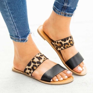 Nuevas Y Coloridas Zapatillas De Leopardo Impresión De Una Línea Sandalias De Gran Tamaño De Fondo Plano De Las Mujeres P8yH (2)