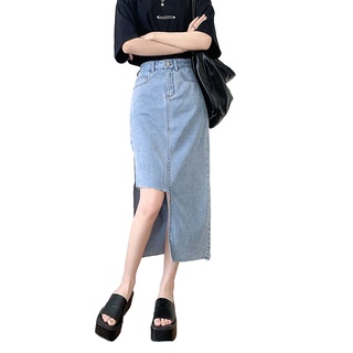 Split Irregular falda de mezclilla mujer cintura alta (4)