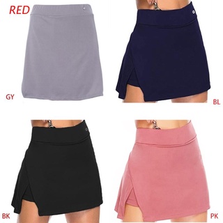 rojo mujeres más el tamaño 2 en 1 atlético falda de tenis con pantalones cortos incorporados cintura bolsillo de cintura alta lado split golf skorts