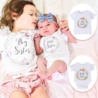 niña bebé ropa de algodón pequeña hermana grande estampado floral camiseta mono mameluco