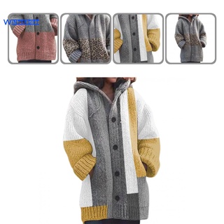 Wintergift otoño invierno abrigo de punto bolsillos con cordón chaqueta de punto suéter de longitud media ropa de abrigo (1)