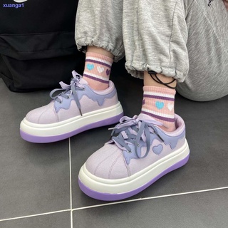Mori mujer Lolita cabeza grande zapatos de lona chica corazón lavanda púrpura transpirable zapatillas aumentar zapatos de plataforma (4)