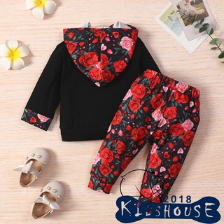 Khh-girls conjunto de ropa con estampado Floral, estampado de letras, manga larga con capucha+pantalones elásticos de cintura