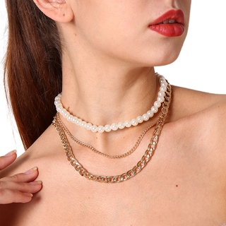 ganjou Women Necklace Faux Pearls Chain Fashion Multilayer Clavicle Necklace Choker Jewelry for Gift (6)