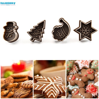 illusory New 4pcs Cookie Stamp Biscuit Mold 3D Cookie Plunger Cutter DIY Baking Mould Christmas Cookie Cutters illusory