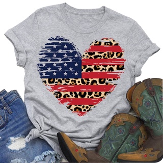 ❀ifashion1❀Independence Day Print Leopard Love T-shirt
