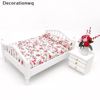 (decorationwq) 1/12 casa de muñecas miniatura muebles de dormitorio mini cama de madera con colchón en venta