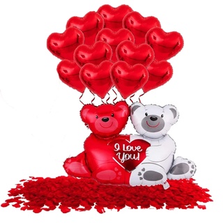 1Pc Pack De Dibujos Animados Doble Oso Corazón De Papel De Aluminio Globos/I Love You Letra Globo Para El Día De San Valentín Evento Fiesta Decoración Del Hogar Suministros (1)
