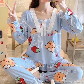 Maternidad ropa de hogar pijamas mujeres primavera y otoño nuevo pantalones de manga larga estilo suelto pijamas lindo estudiante señoras servicio a domicilio traje de dos piezas (1)