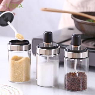 terra condimento botella de sal hermético tarro especias recipiente con cuchara transparente pimienta vidrio utensilios de cocina