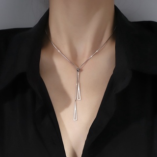 925 plata de ley geométrica retráctil collar Simple brillante hueco triángulo caja cadena femenina clavícula cadena de boda joyería 542