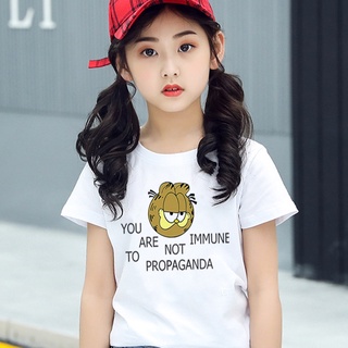Nueva blusa de verano Tops Garfield Crop Top niños niñas Anime dibujos animados Animal Print corto camisetas (4)
