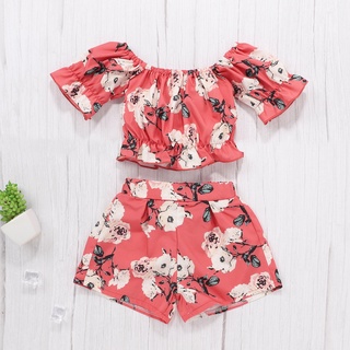 upingri 2 unids/set ropa de bebé estampado floral buen aspecto piel amigable niñas camiseta pantalones cortos traje para verano (1)