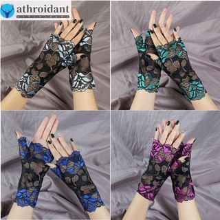 ATHROIDANT Fashion Lace Half Finger Gloves Women Girls Mesh Mitten Gloves Fishnet Gloves Party Sunscreen Gloves Clothing Accessories Dress Gloves Driving Mittens Printed Lace/Multicolor