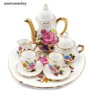 [ver] 8 piezas 1:12 casa de muñecas miniatura vajilla de porcelana té plato taza plato