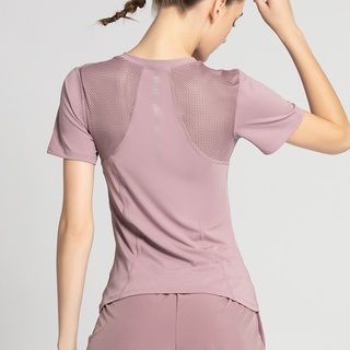 Ropa de yoga deportes camiseta de malla transpirable Fitness ropa de correr de secado rápido ropa de cuello redondo delgado mangas cortas