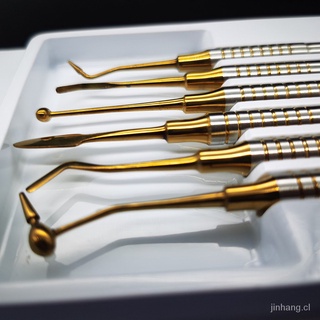 JCFS🔥Productos al contado🔥espátula de relleno de resina compuesta dental 6 piezas herramientas de reparación de acero inoxidable de 18,5 cm chapado en titanio