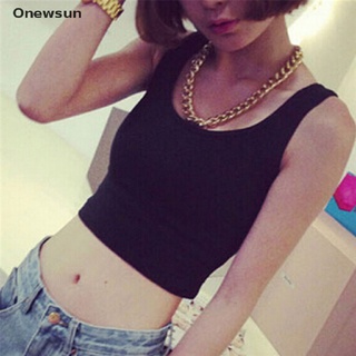 [Onewsun] Verano corto Top mujeres sin mangas tanque sólido negro/blanco Crop Tops chaleco tubo Top