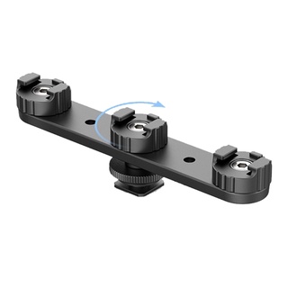 Tr [READY STOCK] PT-23 Triple Cold Shoe Bracket Mount Holder, Camera Cold Shoe Gimbal Stabilizer Microphone Mount Extension Bar with 1/4" Adapter