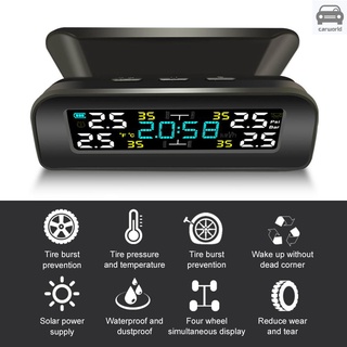sistema de monitoreo de presión de neumáticos tpms para coche, sistema de alarma de carga solar inalámbrica tpms con reloj, retroiluminación automática y modo de sueño y vigilia, 4 sensores externos, pantalla lcd