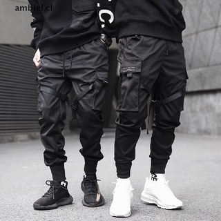 [ambiel] cintas harem joggers hombres pantalones de carga streetwear hip hop bolsillos pantalón de pista [cl]