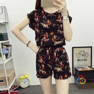 2pcs/set Summer Suit Short Sleeves Tops Short Pants Loose Round Neck Casual Female Outfits