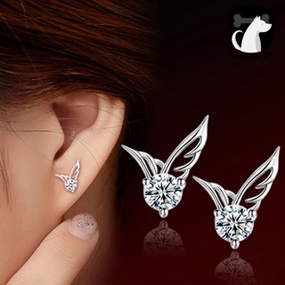 [lovely] Earrings Exquisite Angle Wing Pattern Plated Silver Rhinestone Women Ear Studs for Women
