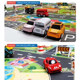 Los niños alfombrillas de juego casa tráfico señales de carretera modelo de coche aparcamiento ciudad escena mapa (7)