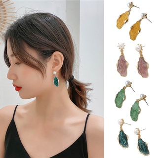 qianzh 1 Pair Dangle Earrings Geometric Pendant Faux Pearl Jewelry Irregular Painted Lightweight Stud Earrings for Dating