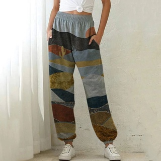 feirulit mujer casual cintura alta paisaje impresión pantalones sueltos pantalones deportivos con bolsillos (6)